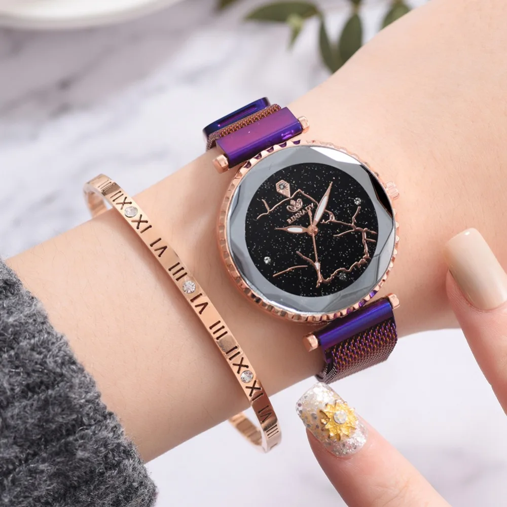 

2019 Fashion Women Watches Magnet Buckle Lady Wristwatch Starry Sky Black Rose Gold Girls Gift Clock reloj mujer