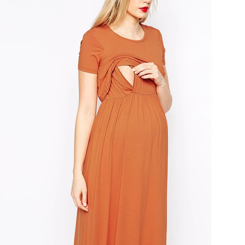 Modal Maternity Dress Temperament Long Dress Short Sleeve Maternity Month Breastfeeding Dress modal analysis
