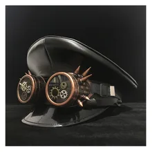 Leather Black Germany Officer Visor Cap Army Hat Cortical Military Hats Police Cap Cosplay Halloween Hat Size M L XXL