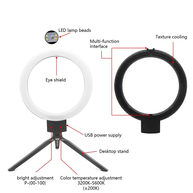 Кольцевой светильник 9 дюймов USB кольцевой светильник с регулируемой яркостью светодиодный кольцевой светильник со штативом для студийной фотосъемки фото светильник круглая лампа Youtube