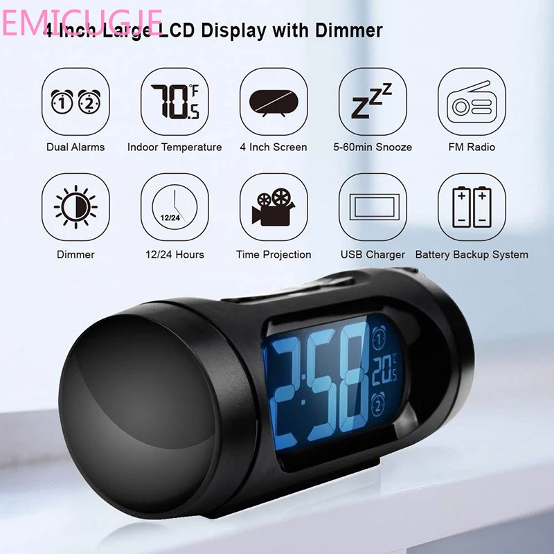 

Nixie Clock USB Charging FM Radio Alarm Clock LED Digital Electronic Desk Table Projector Watch With Night Light Snooze
