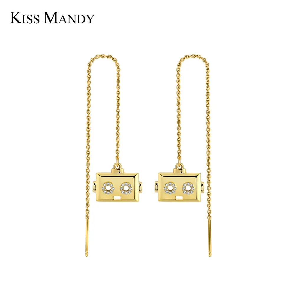 

KISS MANDY Geometric Mini Robot Drop Earring For Women Gold Chain Dangle Earrings Female Original Jewelry Accessories LE221