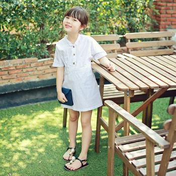 

Hot Sale 3-12 Years Girls Short Sleeve Black Stripe Summer Dress Cotton Casual Dresses Kids Clothing Striped Dresses for Girls
