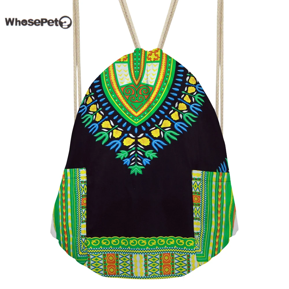 

WhosePet Drawstring Bag Men Small Shoulder Backpack Women African Printing String Backpacks for Adolescent Vintage Mini Bags