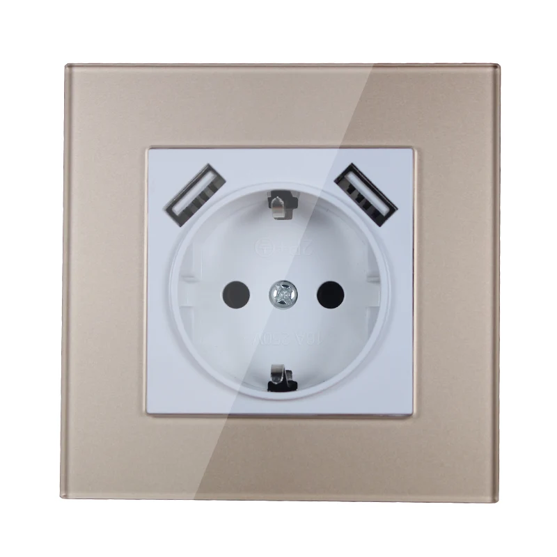 

2019 new USB Wall Socket Free shipping Double USB Port 5V 2A Usb Gold color acrylic patch frame high quality usb murale FDG-01