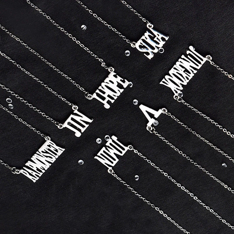 

SGDOLL Kpop 2019 JIMIN JIN RM V SUGA JUNGKOOK Letter Titanium Steel Pendant Necklace Action New Fashion For Girls