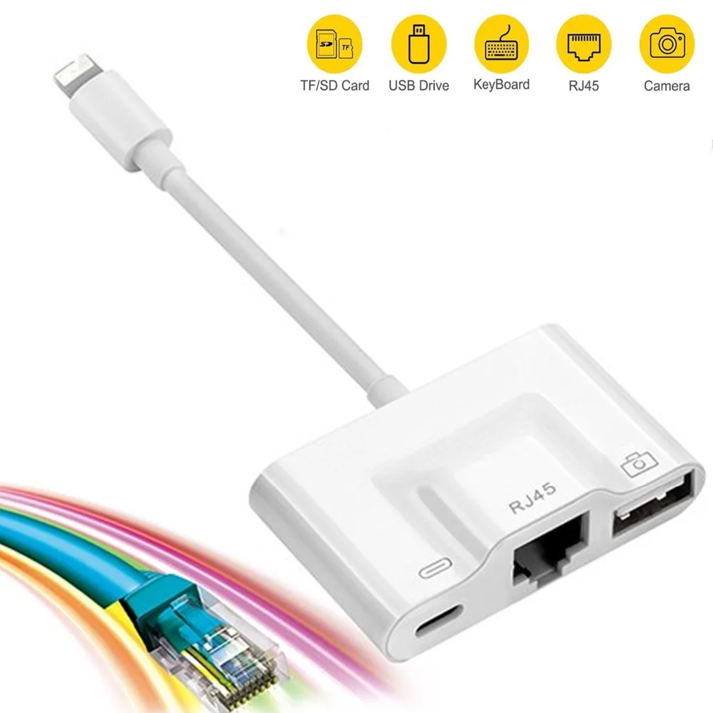 For Lightning to Premium Ethernet Adapter RJ45 LAN Wired Network Cable USB Camera Reader Overseas Travel Compact for iphone/ipad For Lightning to Premium Ethernet Adapter RJ45 LAN Wired Network Cable USB Camera Reader Overseas Travel Compact for iphone/ipad