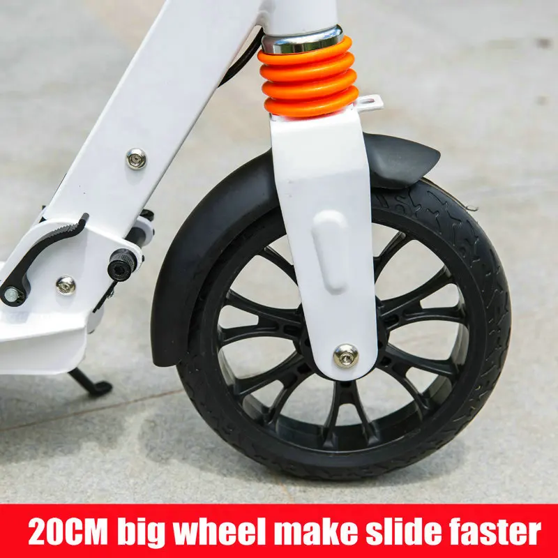 Алюминиевый сплав рама взрослый скутер с 20 см ПУ прозрачным колесом, двойной амортизация подростков скутер