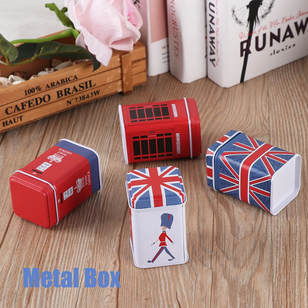 

1PC Hot Metal Candy Jewelry Iron Tea Coin Telephone Booth Cans Box Trinket Tin Decoretion Square Box Case For Home Decor