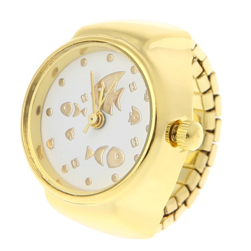 

Women Dial Quartz Analog Finger Ring Watch Fish Elastic Gifts Creative Fashion