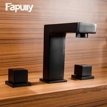 Fapully Hot Sale Basin Faucets Taps Dual Handle Bathroom Basin Faucet Black Deck Mounted Mixer Taps Hot And Cold Water 606-44B deck mounted short basin faucets orb finished basin hot and cold mixer faucets bathroom single handle sink taps faucet mixer