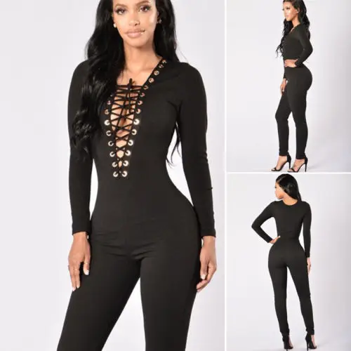 

2017 Women Long Sleeve Bodycon Clubwear Long Pants Jumpsuit Romper Playsuit