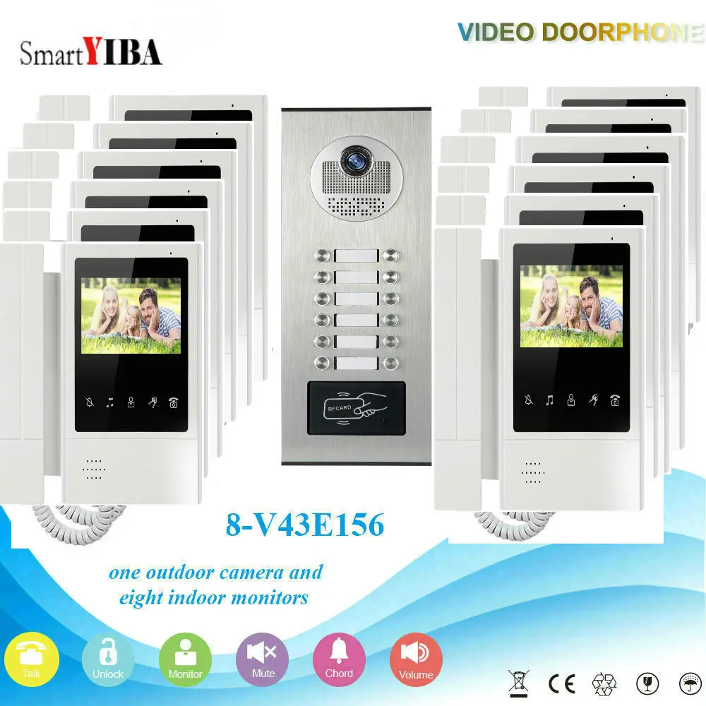 SmartYIBA 4.3\ Handheld Apartment Building Intercom System with 6 to 12 Users RFID Card Unlock LCD Video Door Bell Door Phone