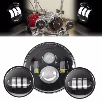 

1 set 7 "Moto Headlight H4 Hi / Low Beam + 30w Motorcycle Fog Light Double 4.5" -4 1/2 "Auxiliary LED Fog Lights Bulb Harley