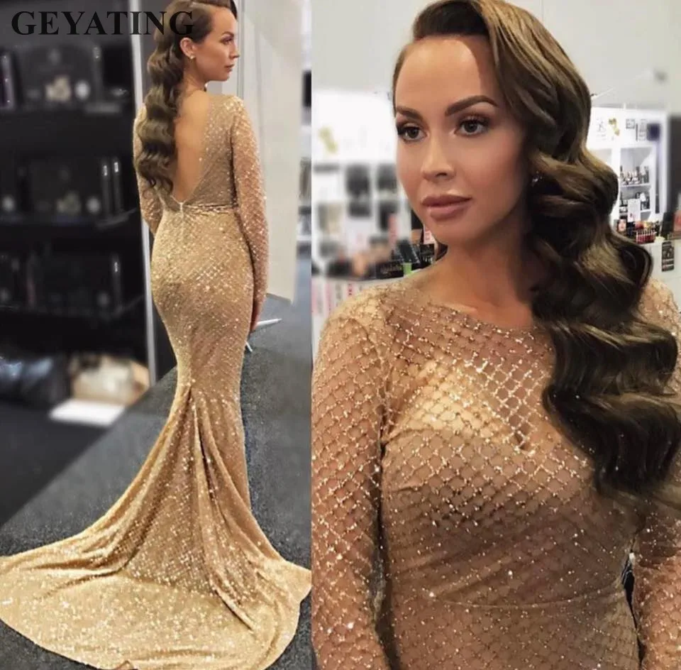 Glitter Silver Gold Sequins Evening Dress Long Sleeves Bodycon Elegant Women Formal Dress 2019 Saudi Arabia Dubai Prom Dresses Glitter Silver Gold Sequins Evening Dress Long Sleeves Bodycon Elegant Women Formal Dress 2019 Saudi Arabia Dubai Prom Dresses