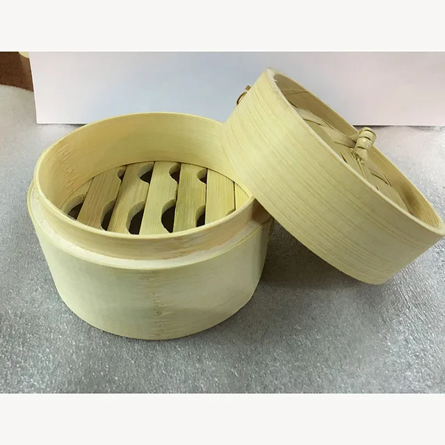 2pc 3.5 inch Mini Bamboo Steamer Basket with lid for soup meat