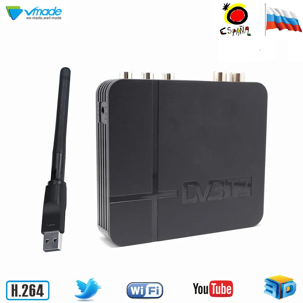 

Vmade Mini TV Set-Top Box DVB-T2/T H.264 HD Digital Terrestrial Receiver + USB WIFI Adapter Support Youtube PVR 3D Interface