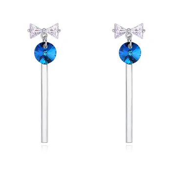 

Ms Betti 2018 long dangle bar drop earring with round crystal Rivoli and Cubic zircon bow for women crystal from swarovski gift