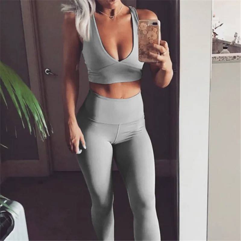 Спортивная одежда женский спортивный костюм комплект для бега спортивная одежда набор для йоги одежда костюм для фитнеса одежда для йоги спортивный костюм - Цвет: Light gray