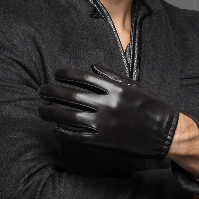 Genuine Leather Gloves Men Autumn Winter Goatskin Black Fashion Simple  Driving Five Fingers Gloves Goatskin Mittens BM013 - AliExpress