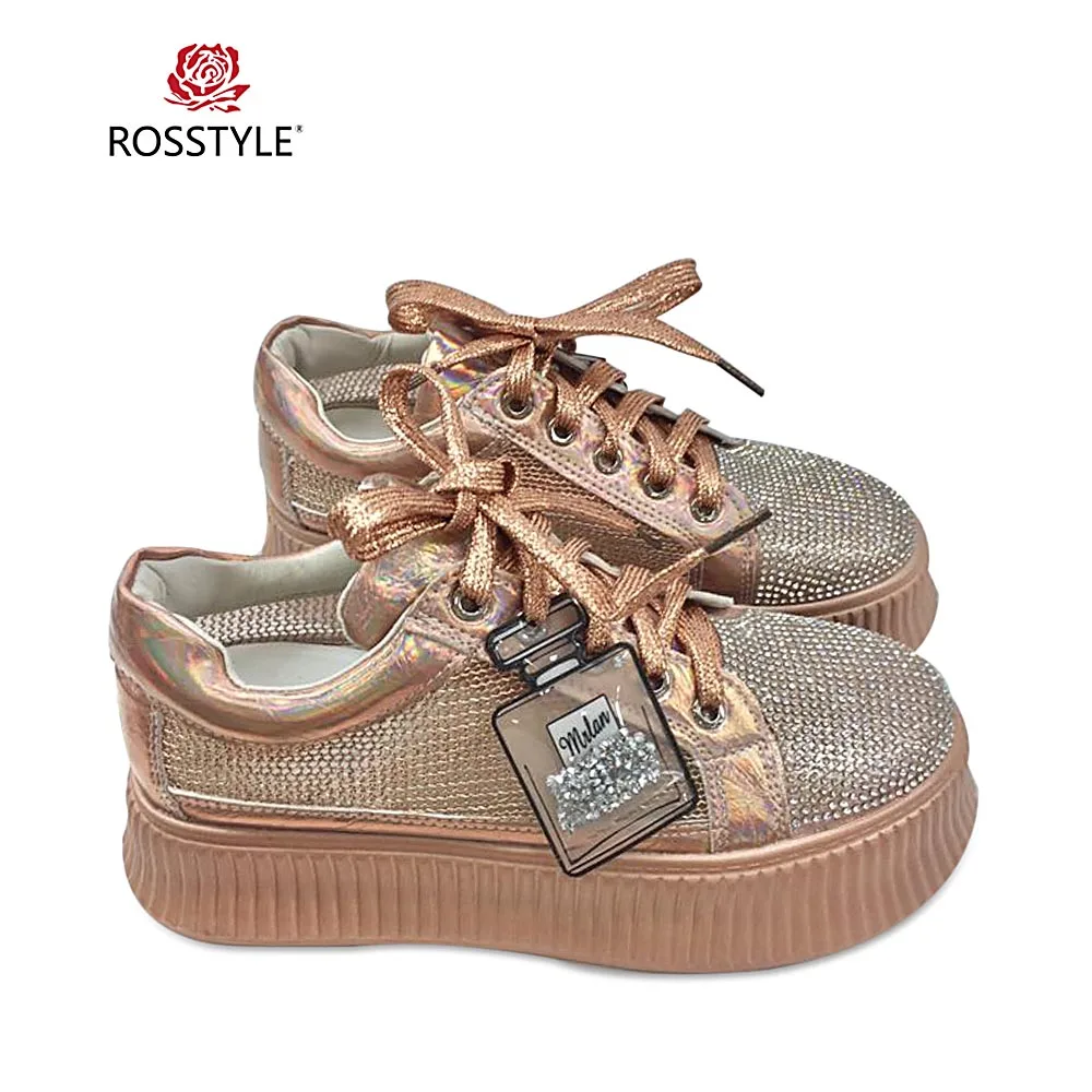 gold Pie Mano Gruesa Casuales Dedo Champagne Y Clásico P16 A Zapatos Encaje Tacón Suave La Hechos De Vintage Rosstyle Mujer Pu Del Redondo Moda AqxTgTwO0