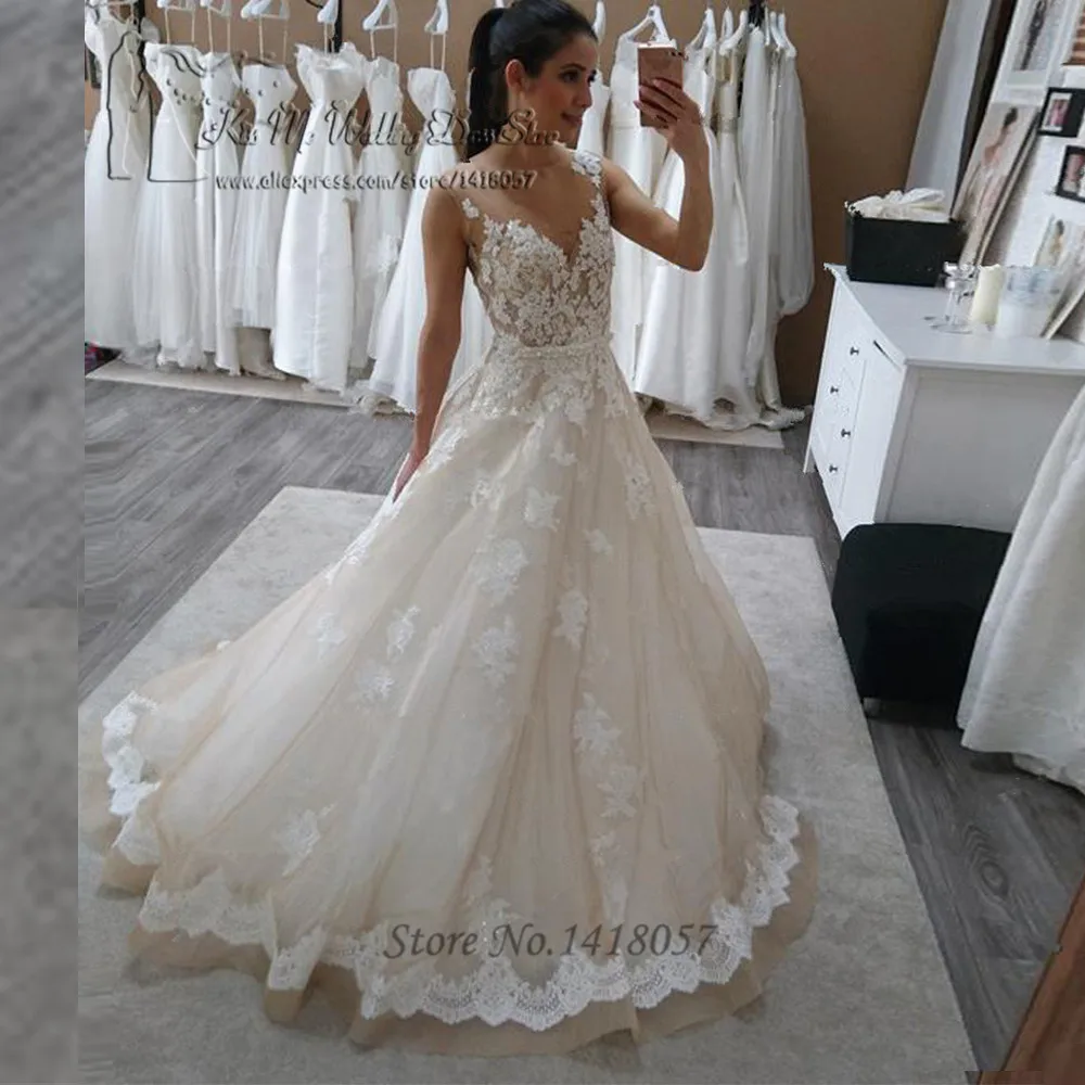 

Vestido de Noiva Real Champagne Vintage Wedding Dress Turkey Princess Wedding Gowns Lace Bridal Dresses 2017 Trouwjurk Mariage