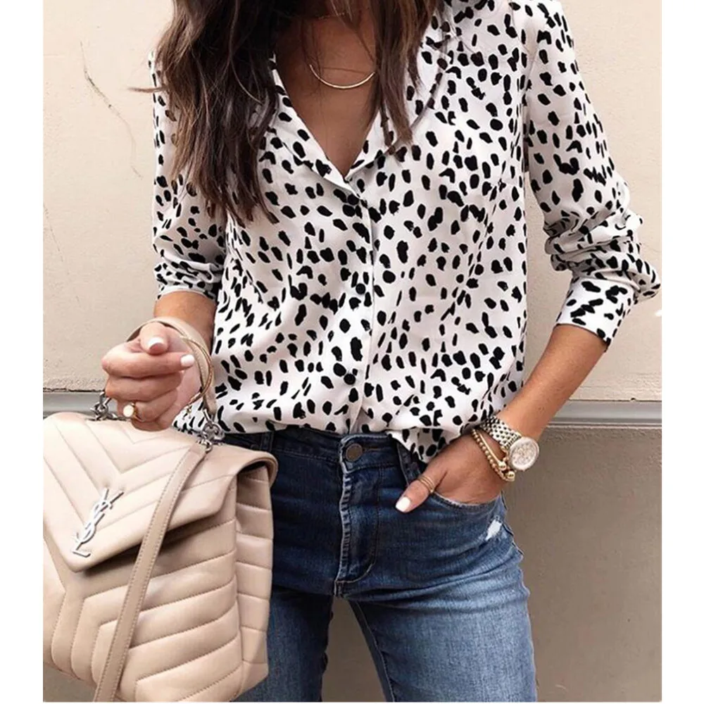 

Plus Size Elegant Leopard Print Long Sleeve Shirt Top 2019 Summer Women Casual Slim Buttton Office Work Shirt Festa Mujer S-3XL