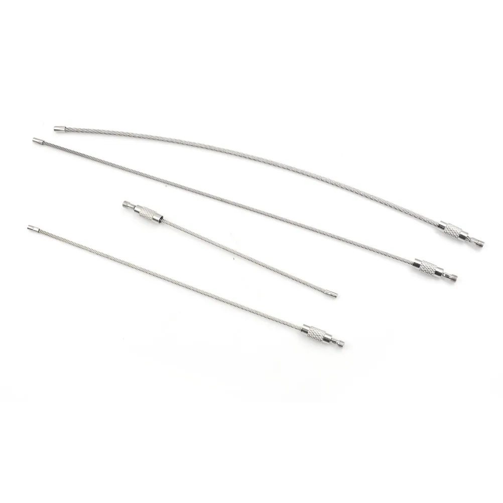 10Pcs Stainless steel wire cable loop EDC keychain tag rope outdoor screw lock gadget ring key keyring circle camp luggage