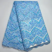 Последние синий цвет в африканском стиле кружевная ткань из стразов для вечерние платье с вышивкой кружевной ткани с блестками 5 ярдов/партия HS0-4