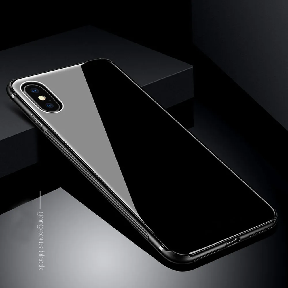 For iPhone X Case Luxury Tempered Glass Back Case Ultra Thin Anti ...