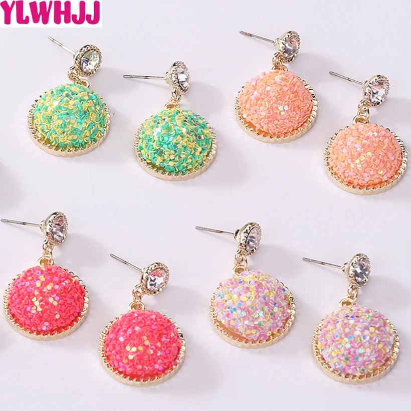 

YLWHJJ 2019 new Women Multiple colors Earring Round geometric crystal Earrings girls brand fashion jewelry stud earring hot