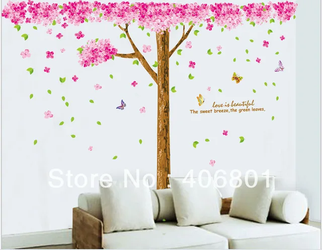 Large 210 X225cm Pink Cherry Blossom Tree Wall Decals Pvc Removable Large 210 X225cm Pink Cherry Blossom Tree Wall Decals Pvc Removable Art Home Stickers Kids