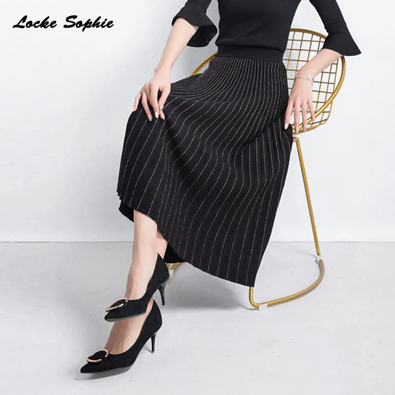 

1pcs Hight waist Women's Pleated knit skirts 2019 Autumn Knitted Gold silk Splicing Long Pleated skirt Ladies Skinny skirts
