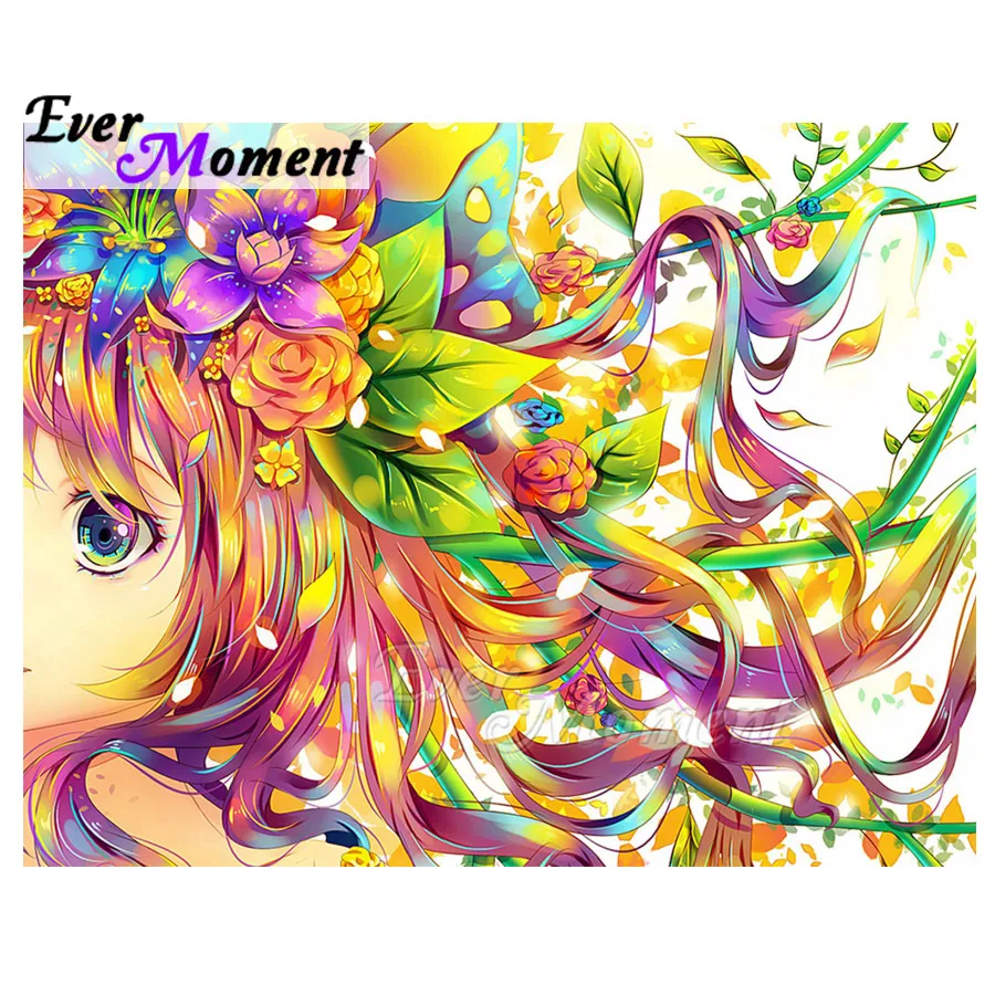 

Ever Moment Diamond Painting Girl Flower Hair Rhinestone 5D DIY Decoration For Home Diamond Embroidery Full Square 3F1423