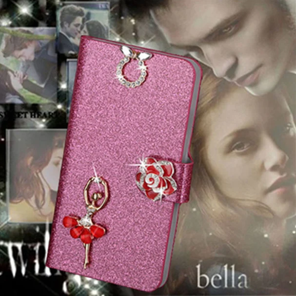 

Luxury PU Leather Wallet Case For HTC Desire 700 Flip Cover Shining Crystal Bling Case with Card Slot & Bling Diamond