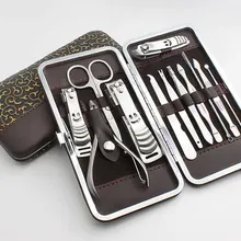 PU чехол+ 1 комплект 12 шт. ногтей маникюрный набор Инструменты Нержавеющая сталь педикюра Ножничные Пинцет Ножи уха забрать Утилита для Дизайн ногтей комплект