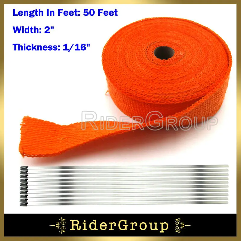 2" x 50 FT High Temperature Fiberglass Exhaust Wrap Insulation Thermal Tape Rollin Suction