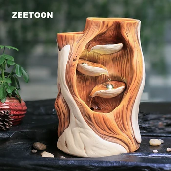 

110V-240V Resin tree stump Figurines Mini Water Fountain Feng Shui Desktop Ornament LED Light Home Decor Lucky Business Gift New