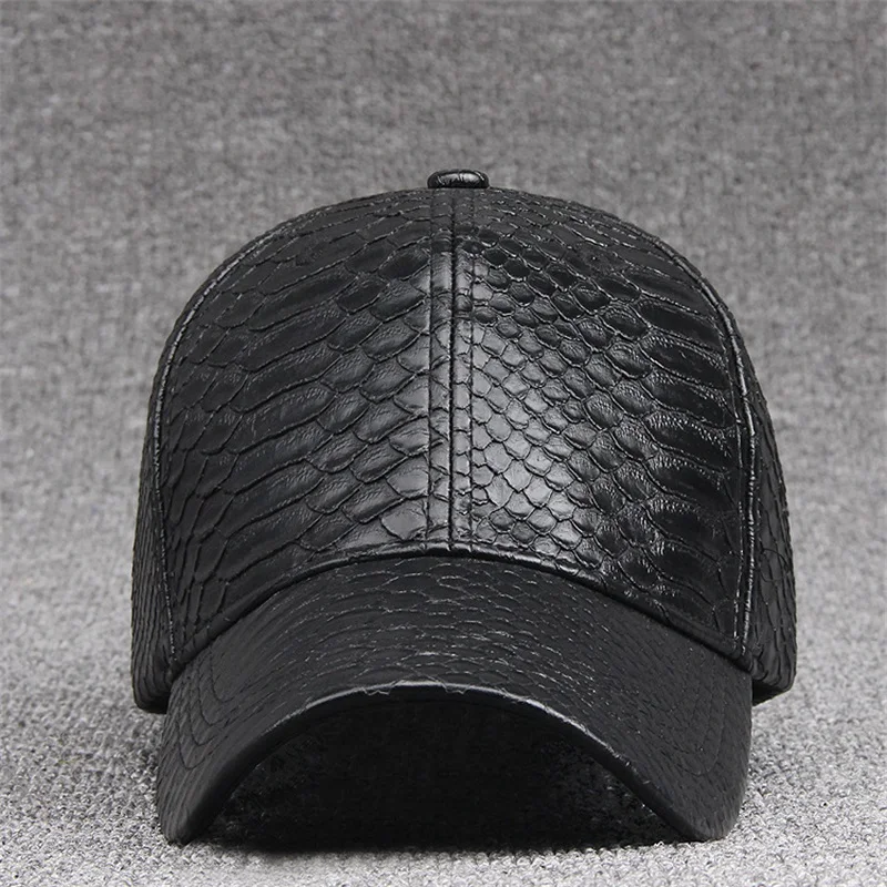 Wuaumx الأزياء عالية الجودة PU جلد ثعبان البيسبول قبعات للرجال النساء الصلبة جلد صناعي أسود كاب عارضة Snapback بالجملة