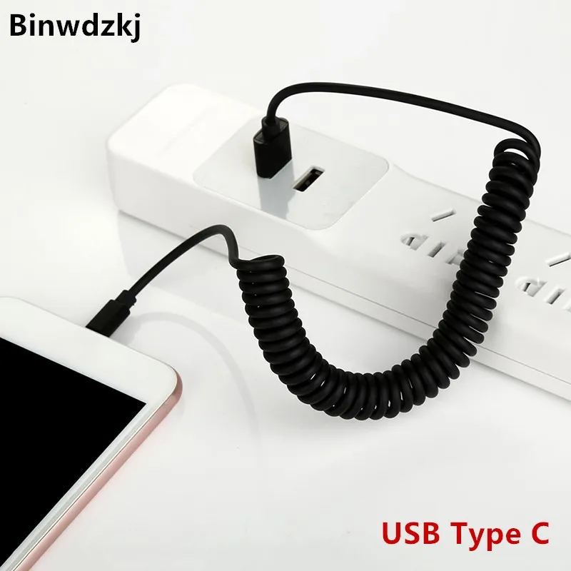 

USB Type C Cable UBS-C Fast Charging Retractable Spring Type-C Cable Sync Data Cable for Samsung Note 8 S8 S9 Plus Nexus 6P 5X
