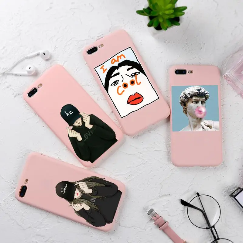 

Luxury Sculpture Soft Matte Color Case For iPhone XS Max XR X 5 5S SE Couple Phone Case For iphone 8 7 6 6S Plus Silicone Capa