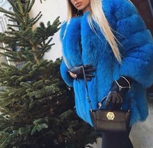 Women’s long natural genuine fox fur coats for winter thick warm fur vertical full pelt fur outerwear for ladies plus size