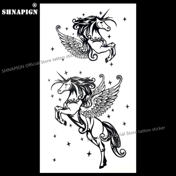 

SHNAPIGN Azure Pegasus Horse Temporary Tattoo Body Art Arm Flash Tattoo Stickers 17*10cm Waterproof Fake Henna Painless Sticker