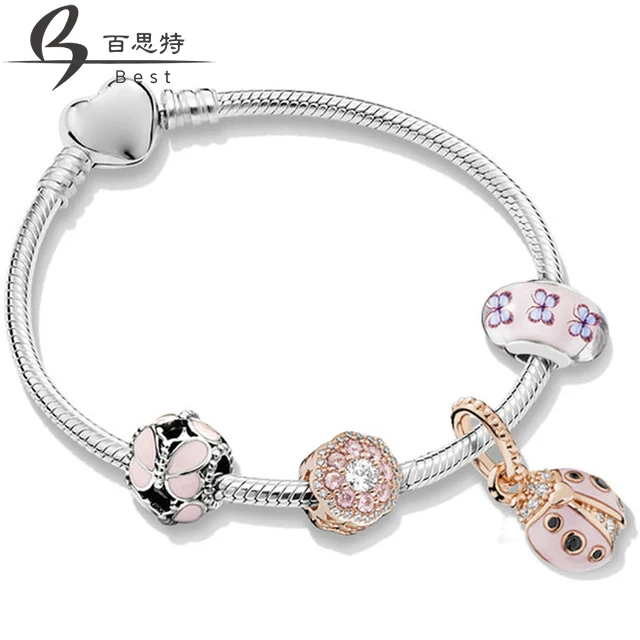 

BEST 100% 925 sterling silver new 2019 spring ZT0258 Flowers Ladybird Butterfly Bracelet set 787851NPM 797855EN160 Free Shipping