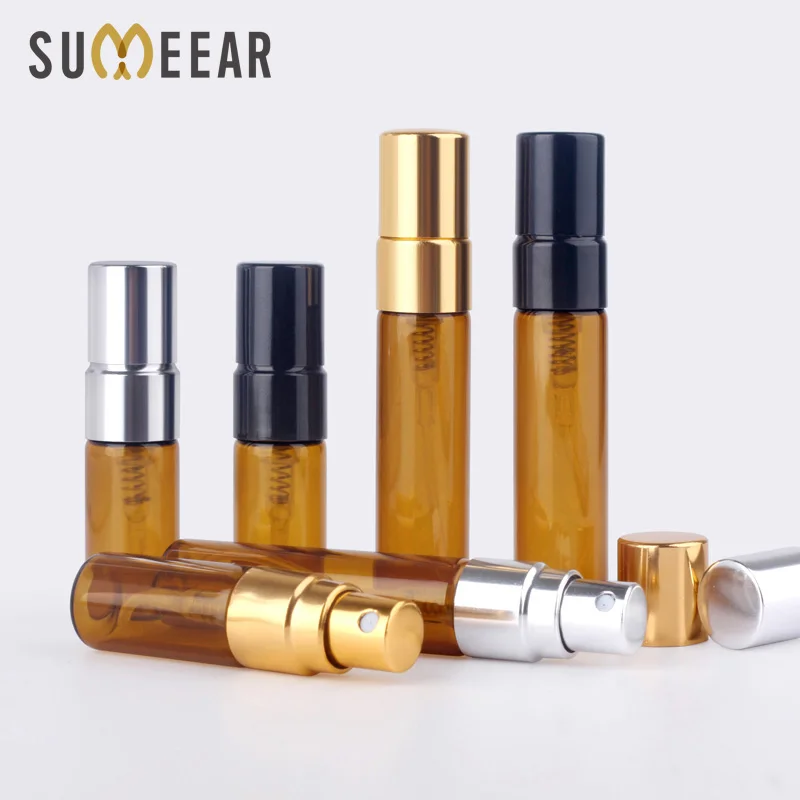 100 Pcs/Lot Trial Pack 5ML Amber Essential oil Bottles Refillable Perfume Bottle Empty Spray Bottle Atomizer Cosmetic Container