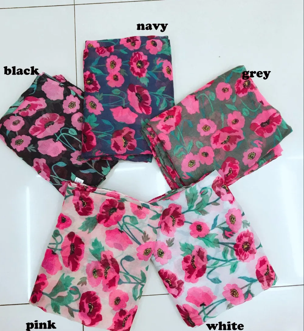 

2018 Newest Women Poppy Floral Pattern Cotton Scarf 5Colors 10PCS/LOT