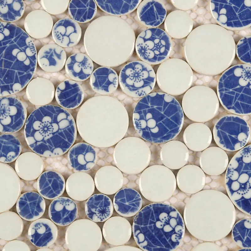 Китайские белые и синие мозаичные плитки, водостойкие напольные мозаичные обои, мозаичные плитки