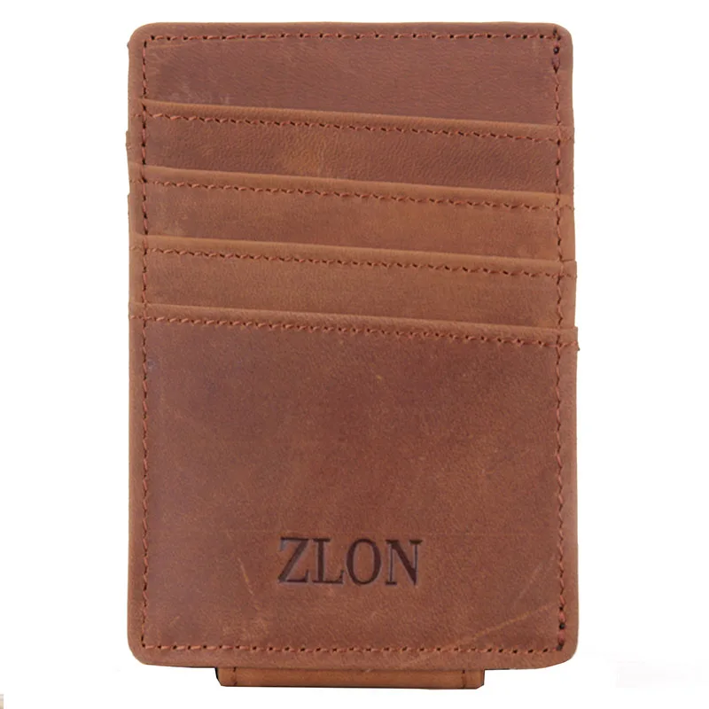 ZLON,, мужской кошелек из натуральной кожи, Деловой, Повседневный, держатель для кредитных карт, ID, с сильным магнитом, зажим для денег, кофе, K308