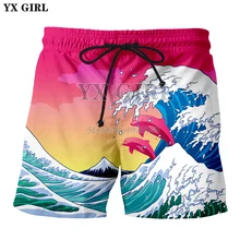 YX GIRL дропшиппинг Летний Стиль Мужские шорты с волнами и дельфинами аниме 3D принт мужские/женские повседневные шорты