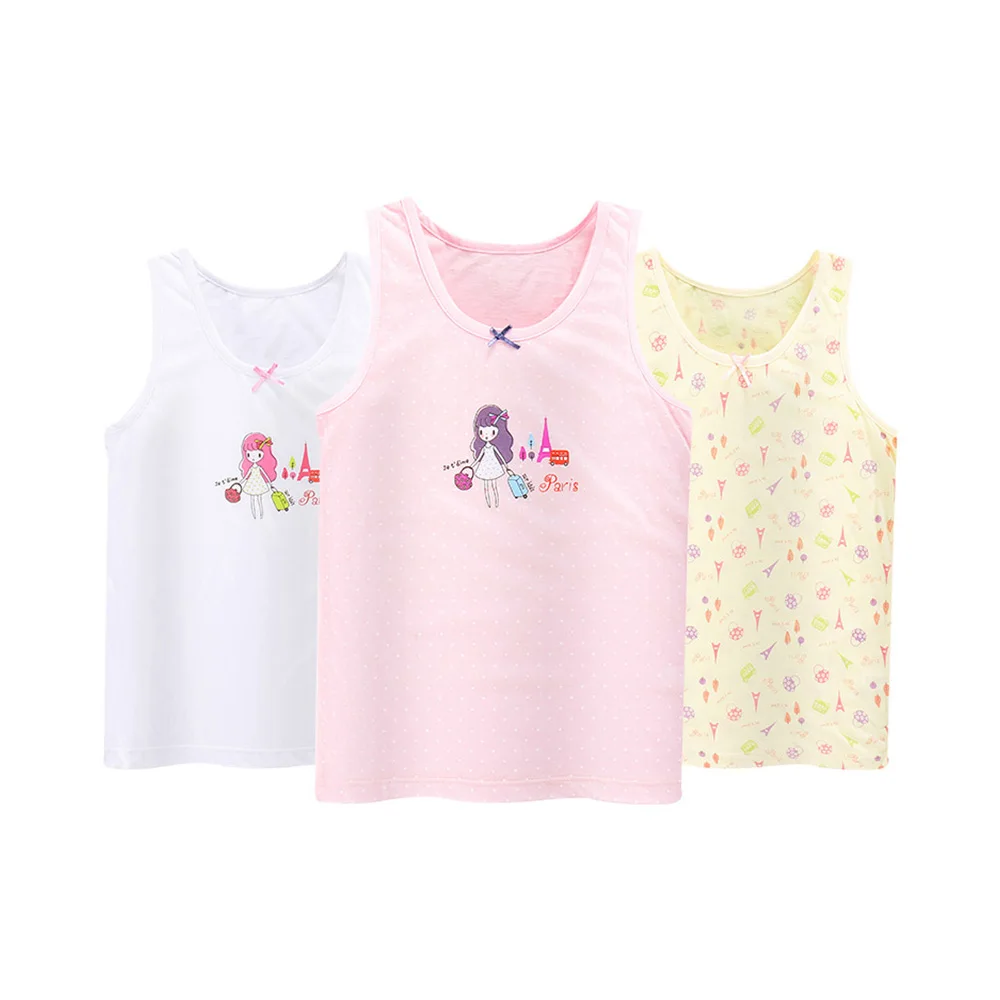 3pcs NO2 Топы с бретельками для маленьких девочек; 3 шт./лот; однотонная Детская жилетка; пляжное детское нижнее белье; футболки без рукавов из 95% хлопка для девочек; VE019 - Цвет: 3pcs NO2